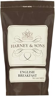 Harney & Sons English Breakfast Tea - 100% China Black Tea, Caffeinated, - Bag of 50 Sachets