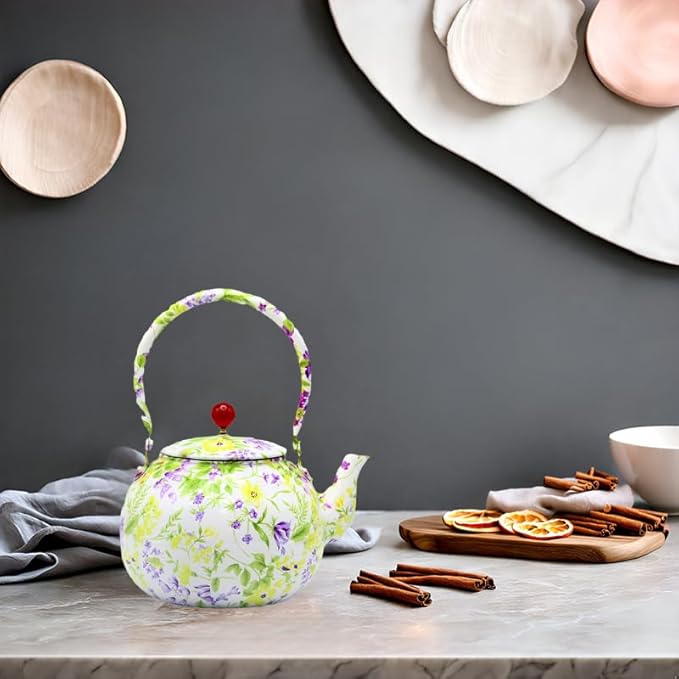 True Pure Copper Tea Kettle For Stovetop Safe, 47.3oz Non-Coating Copper Teapot with Tea Ball For Loose Leaf, Elegant Flower Pattern Kettle