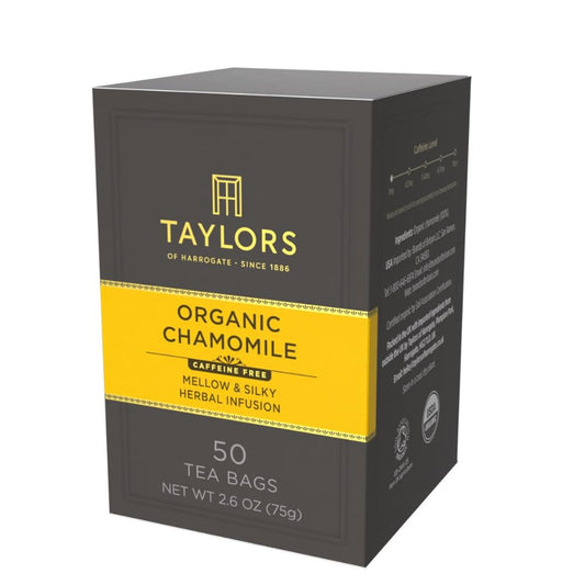 Taylors of Harrogate Organic Chamomile, Herbal Tea, Pillow Bags, 50 Count (Pack of 1), Mellow, Silky & Soft, Caffeine-Fr
