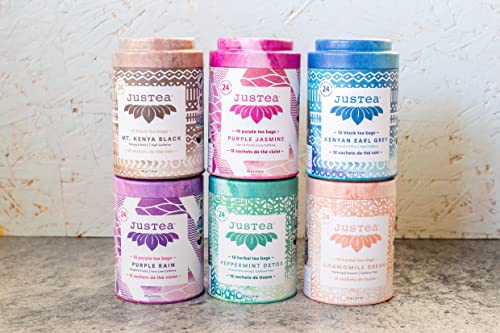 JusTea Purple Rain | Pyramid Compostable Tea Bags | Purple Tea | 12+ Cups | Very Low Caffeine | Award-Winning | Fair Trade | Non-GMO