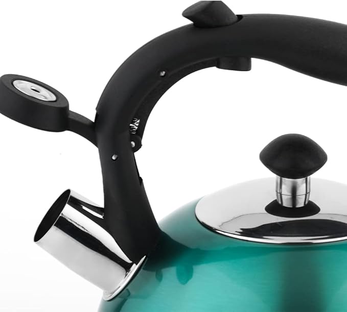 Basics Stainless Steel Tea Kettle, Hot Water Kettle with Whistle Spout, Fast Boiling, Ergonomic Handle, 2.4-Quart, Teal