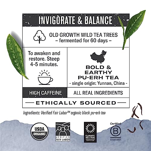 Numi Organic Emperor's Pu-erh Tea, 16 Dark Tea Bags, Aged Fermented Yunnan Black Tea, Caffeinated