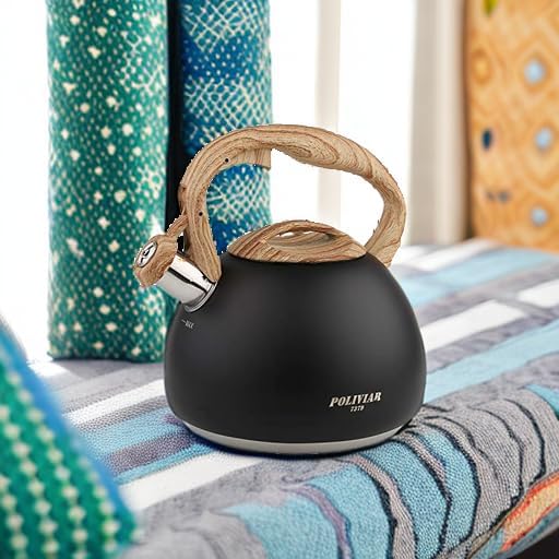Poliviar Tea Kettle, Black Ti Stovetop Tea Kettle 2.7 Quart, Audible Whistling Teapot, Food Grade Stainless Steel for Anti-Rust and Anti Hot Handle