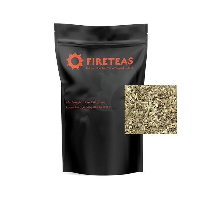 Fire Teas Organic Marshmallow Root & Ginger Herbal Tea with Saffron & Licorice – Caffeine-Free Herbal Blend