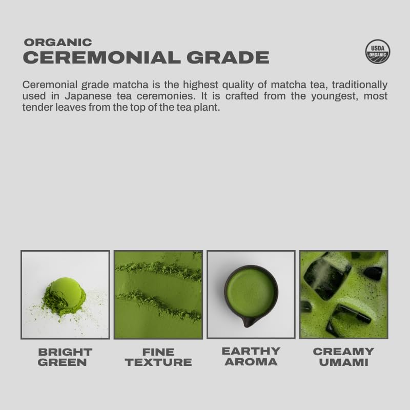 MAISON MATCHA Organic Ceremonial Grade Matcha Green Tea Powder – Authentic Japanese First Harvest, Sugar Free, For Traditional Tea &amp; Everyday Matcha Latte Powder (80g, 2.82oz Abundance Pouch)