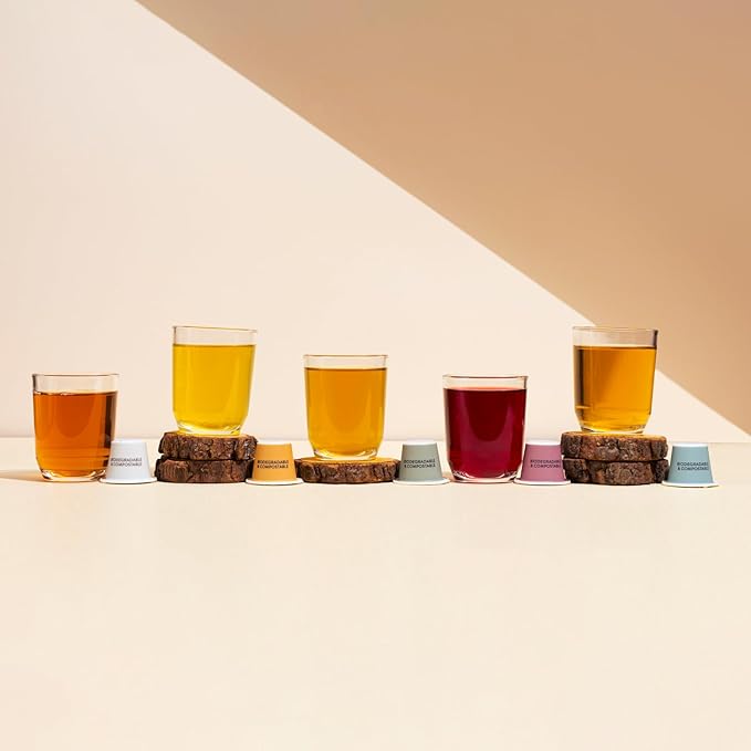 G GRANA Tea Pods, Compatible with Nespresso OriginalLine, 15 Count, Variety Pack of Green Tea, Black Tea, Green Ginger Lemon, Peppermint, and Hibiscus Teas, USDA Organic, Single Serve Capsules