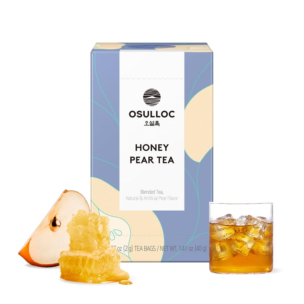 Osulloc Honey Pear Tea (Sweet Pear & Honey Flavor), Iced tea bags Fruit tea Blend, Premium Teabags from Jeju Island, 20 count