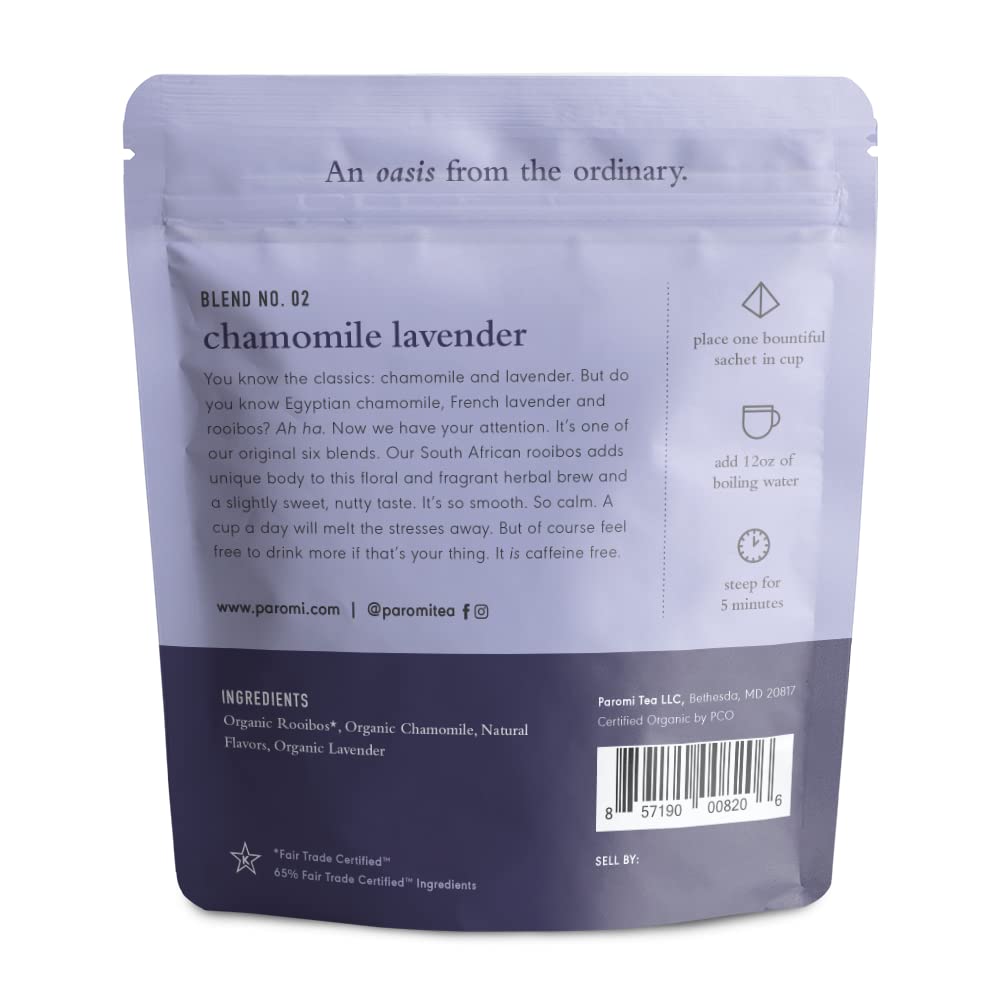 Paromi Chamomile Lavender Rooibos, Resealable Pouch, 15 Count