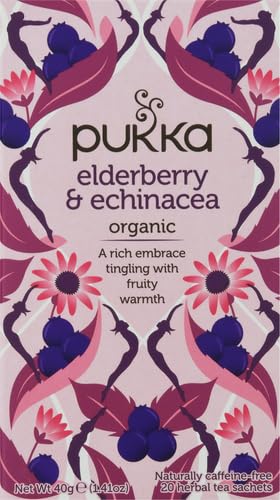 Pukka Elderberry & Echinacea Organic Herbal Tea, Perfect for Wellness Support, Caffeine Free, 20 Total Tea Bags