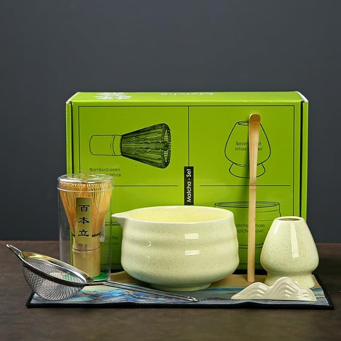 7 matcha whisk set 1 Matcha Whisk ，Matcha Bowl with Pouring Spout Scoop Matcha Whisk Holder Tea Making Kit. 1 matcha whisk set (7pcs)