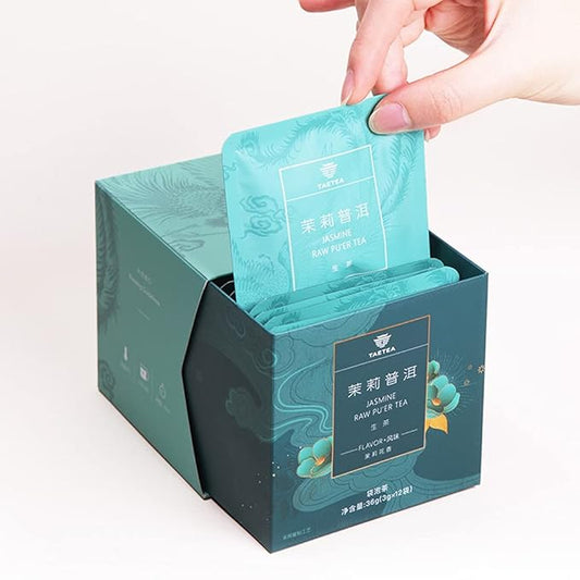 TAETEA Puerh Tea Bags, Pu-erh Assorted Tea Sachets Pack with Aged Fermented Puerh Tea Loose Leaf 12 Bags (Jasmine)