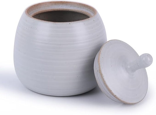 Kitchen Canisters Vintage Ceramic Food Storage Jar with Airtight Lid for Tea, Coffee, Herb, Sugar, Spice, Nuts (White)