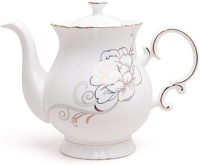 Jomop European Style Ceramic Flower Teapot Coffee Pot Water Pot Porcelain Gift Large 5.5 Cups (1, Wh