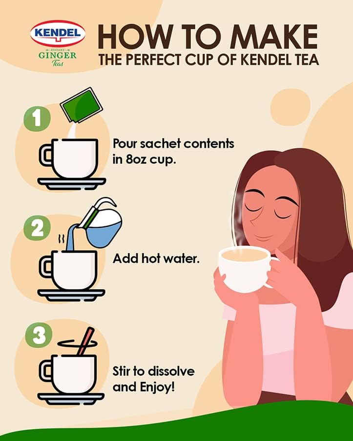 Kendel Instant Ginger Honey Tea – Real Ginger Powder with Natural Honey – Caffeine Free Soothing Drink – Hot or Cold – 10 Sachets