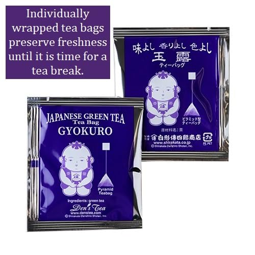 [Den's Tea] Pyramid Teabags, Authentic Japanese Green Tea from Shizuoka, Japan (Pack of 12) (Gyokuro)