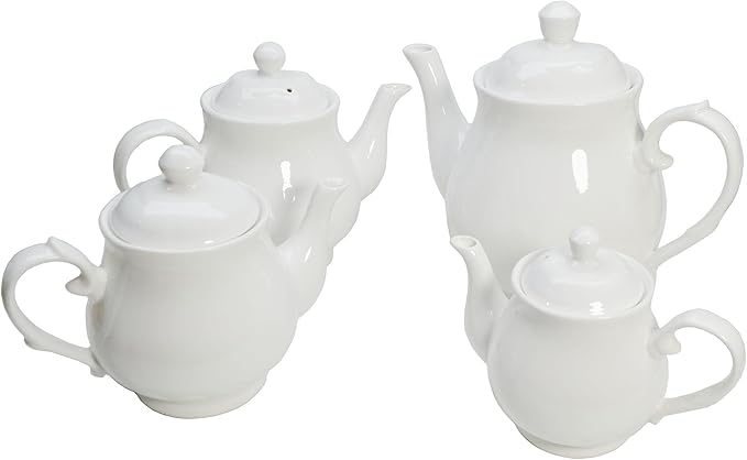 White Porcelain Teapot, Lotus Tea Pot Coffee Tea Water Pot Vintage Ceramic Gooseneck Kettle (59oz)