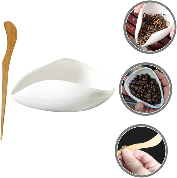 Ceramic Tea Leaves Holder Plate 3.93X2.95 Inch Loose Tea Leaf Storage Tray Coffee Bean Display Dish for Gongfu Ceremony Home Office Use