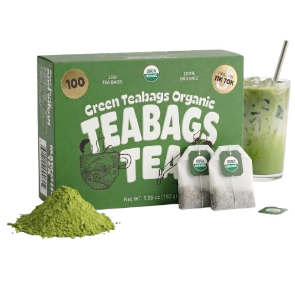 Matcha DNA Certified Organic Matcha Tea Bags, 100 Count Box, Green Tea | 100% Pure, Vegan, Gluten-Free, Unsweetened, No Additives, Smooth Green Tea Bags for Home, Office &amp; Travel