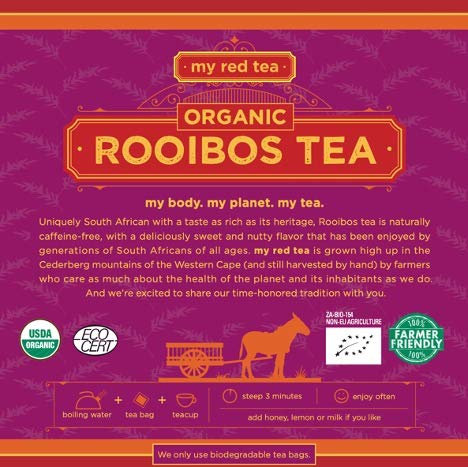 My Red Tea, USDA Organic Rooibos Tea, 80 Tagless Teabags, Single-Origin, Farmer-Friendly, Caffeine-Free, Sustainably Farmed in South Africa
