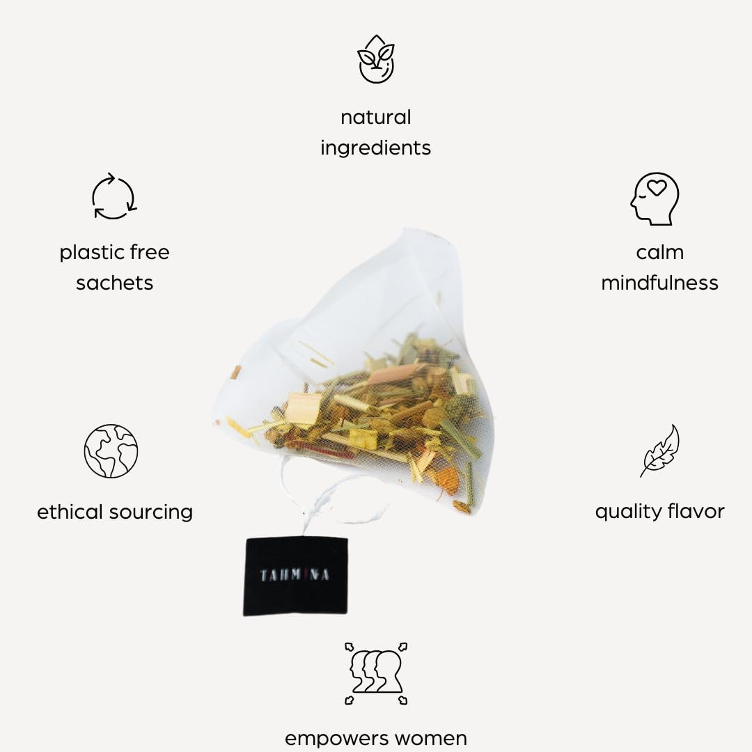 Tahmina Saffron Immunity Caffeine Free Tea: Calming Turmeric and Ginger with Saffron, 12 Biodegradable Pyramid Tea Bags, Makes 36 Cups of Tea (1 Pack)