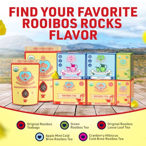 Rooibos Rocks Herbal Tea Bags - Naturally Sweet Red Rooibos Tea Organic for Children & Pregnant Women - Low Tannin, Gluten-Free and Caffeine Free Bags - Sustainably and Ethically Farmed - 100 Count
