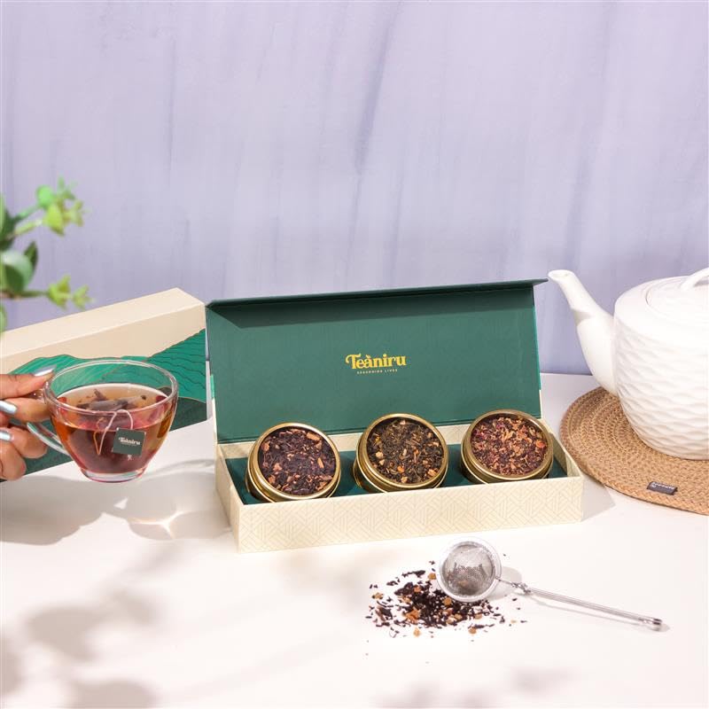 Teaniru, Novelty Tea Collection | 3 Loose Leaf Tea Sampler | Tea Variety Pack - Assortment of Green, Herbal & Black Tea | Gluten Free & Sugar Free | Tea Gift Set for Men & Women | Thanks Giving