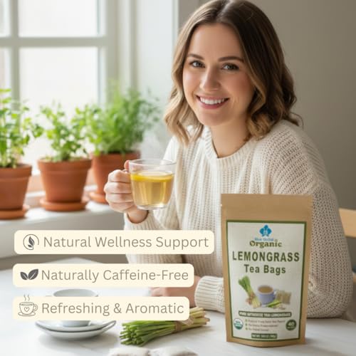 Organic Lemongrass Tea Bags - 40 Natural Corn Fiber Sachets - for Hot or Cold Drinks - Caffeine Free