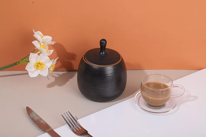 Kitchen Canisters Vintage Ceramic Food Storage Jar with Airtight Lid for Tea, Coffee, Herb, Sugar, Spice, Nuts (Black)