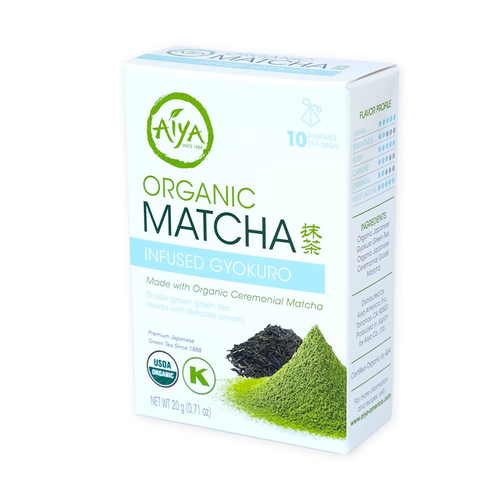 Aiya Organic Matcha Infused Gyokuro | Organic Ceremonial Matcha Green Tea, Organic Gyokuro | 10 Count