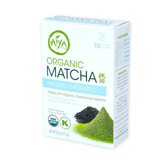 Aiya Organic Matcha Infused Gyokuro, Organic Ceremonial Matcha Green Tea, Organic Gyokuro, 10 Count