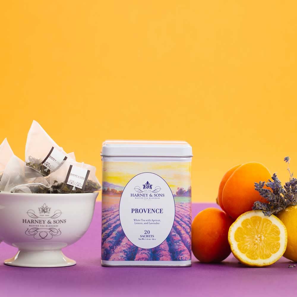 Harney & Sons Provence White Tea, 20 Sachets in Tin | White tea with apricot, lemon, lavender, vanilla and honey flavors