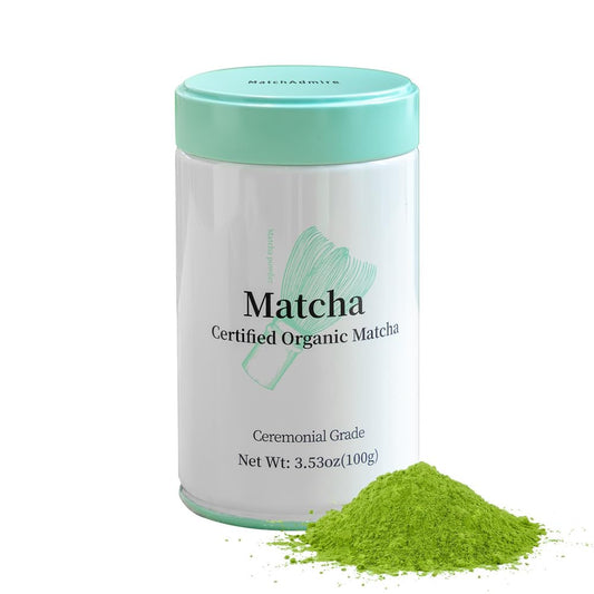 MatchAdmire Ceremonial Grade Matcha Powder, Organic Green Tea Powder, Rich Flavor,100% Vegan with No Fillers, Radiation-Free, 3.53oz Tin
