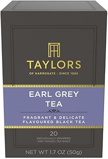 Taylors of Harrogate Earl Grey, Black Tea, Individually Wrapped Bags, 20 Count (Pack of 6), Fragrant, Delicate & Light, Caffeinated, Enjoy Hot or Iced, 120 Teabags
