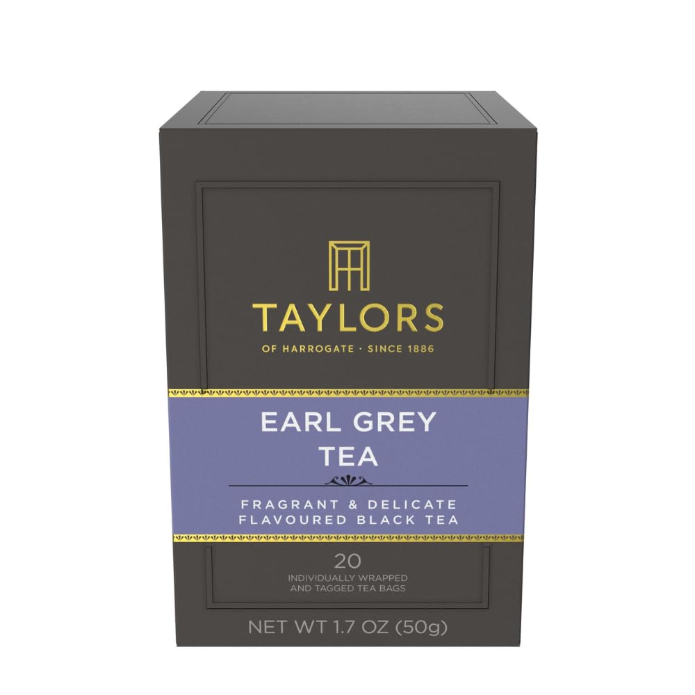 Taylors of Harrogate Earl Grey, Black Tea, Individually Wrapped Bags, 20 Count (Pack of 6), Fragrant, Delicate & Light, Caffeinated, Enjoy Hot or Iced, 120 Teabags