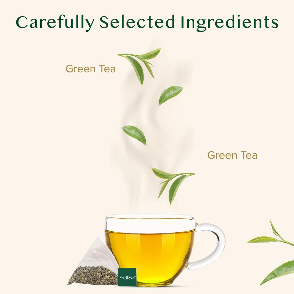 VAHDAM, Himalayan Green Tea (30 Count) High Grown, Non GMO, Gluten Free, Med Caffeine | Earthy & Smooth | Resealable & Individually Wrapped | Plant-Based Pyramid Tea Bags