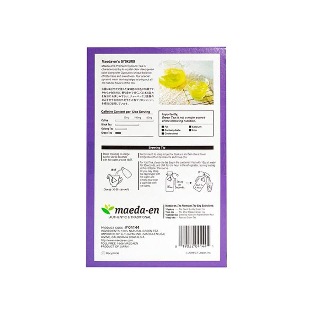 MAEDA-EN Premium Green Tea 10 Tea Bags Japanese Origin Green Tea Leaves Individually Wrapped Teabags (1pk, Gyokuro Green Tea)