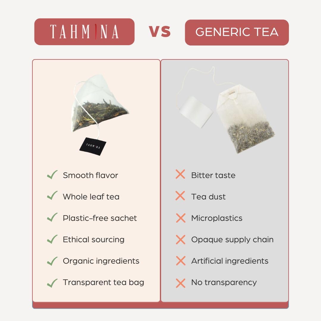 Tahmina Saffron Rooibos Caffeine Free Tea: South African Herbal Blend with Saffron, 12 Biodegradable Pyramid Tea Bags, Makes 36 Cups of Tea (1 Pack)