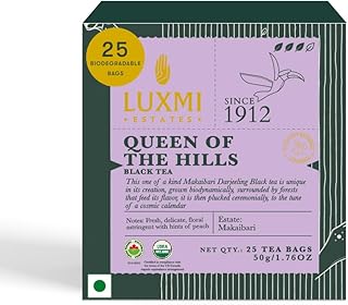 Luxmi Estates Queen of the Hills Organic Darjeeling Black Tea Blend 25 Tea Bags (1.76oz) Pack | 25 Cups | Direct from Garden