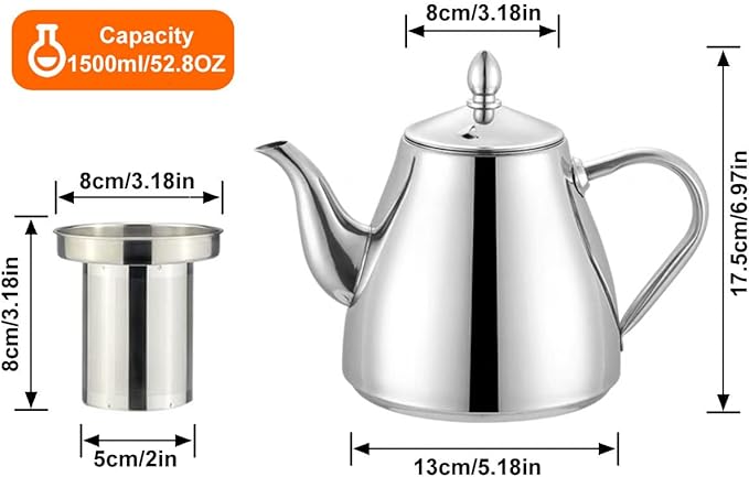 Sanqiahome Stainless Steel Teapot with Infuser 1500ml