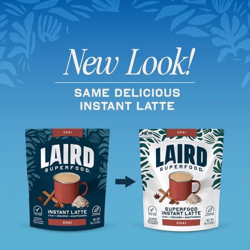 Laird Superfood Chai Instant Latte with Adaptogens - Instant Chai Tea Powder with Superfood Coconut Creamer - Gluten Free, Non-GMO, Vegan, 8 oz. Bag, Pack of 1