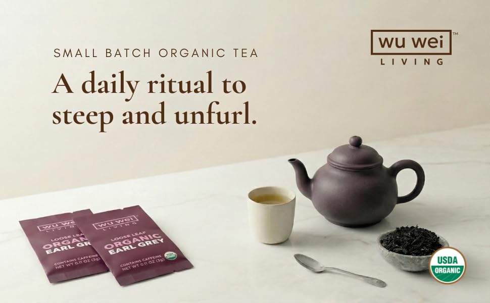 Organic Earl Grey Loose Leaf Tea, USDA Organic Certified, Citrusy and Floral, Single Serve Loose Leaf Tea (32-Pack), Limited Small Batch, Single Origin, Whole Leaf Tea,