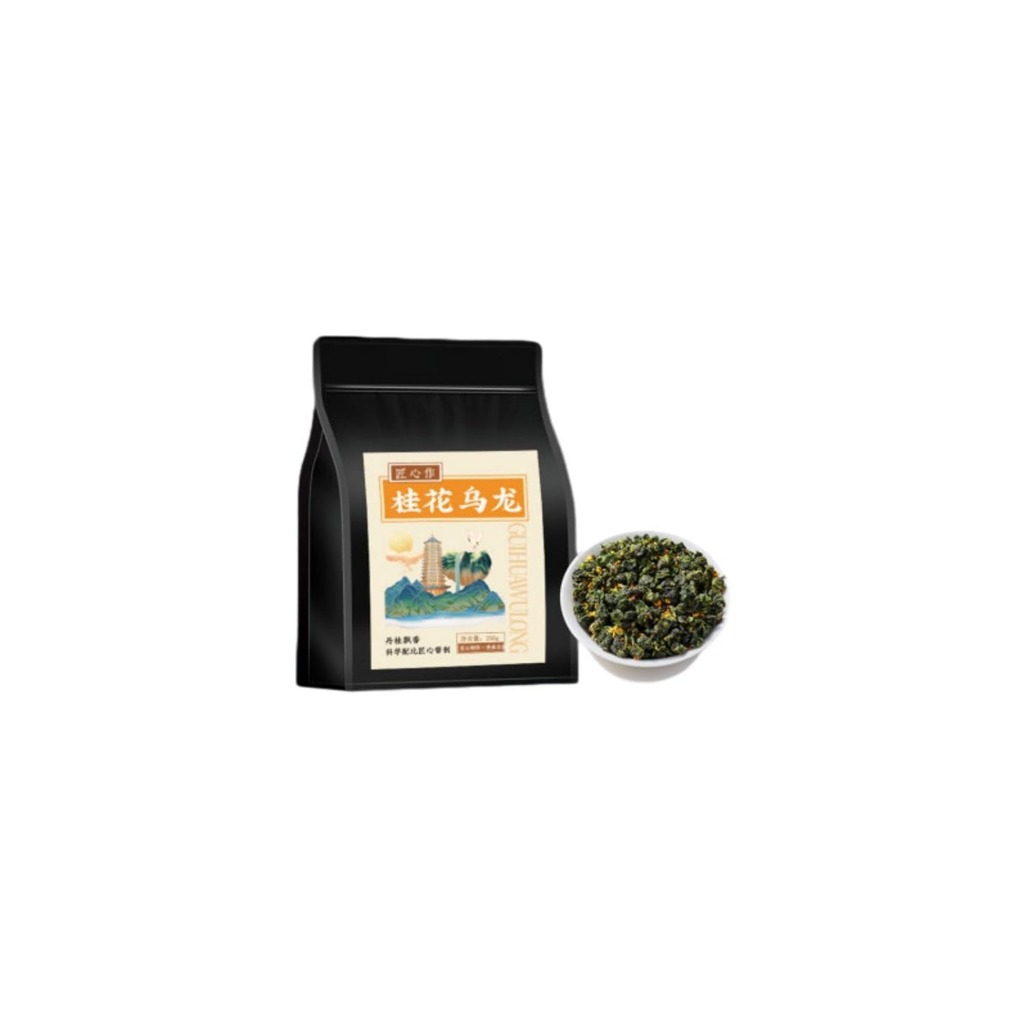 桂花乌龙安溪铁观音 Chinese Tieguanyin Oolong Tea 乌龙茶明前头采 Natural Loose Leaf Tea,Chinese Tea, Sulfur Free 【黑色大标八角袋桂花乌龙】1袋共250g Flower tea,dark tea,loose tea
