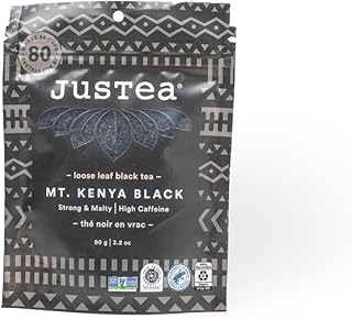 JusTea MT. KENYA BLACK | Loose Leaf Black Tea | Recyclable Refill Pouch | 40+ Cups (3.2oz) | High Caffeine | Award-Winning | Fair Trade | Non-GMO