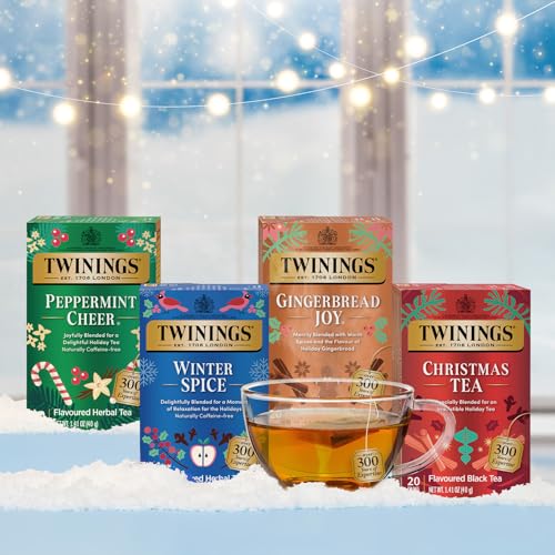 Twinings Holiday Sweet & Spicy Tea Variety 2-Pack – Caffeinated Tea and Caffeine-Free Winter Spice Herbal, Christmas Gift, 20 Tea Bags Ea