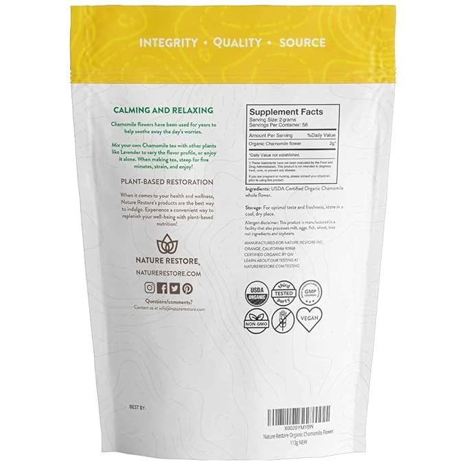 Organic Chamomile Whole Flower, Loose Leaf, Tea Leaves, 4oz