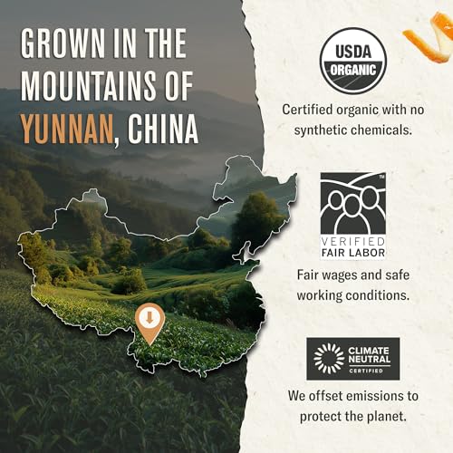 Numi Organic Emperor’s Pu-erh Tea Loose Leaf, Aged Yunnan Caffeinated Black Tea, 16 oz Bulk Pouch, Smooth Earthy Bold Flavor, Brews 200 Cups