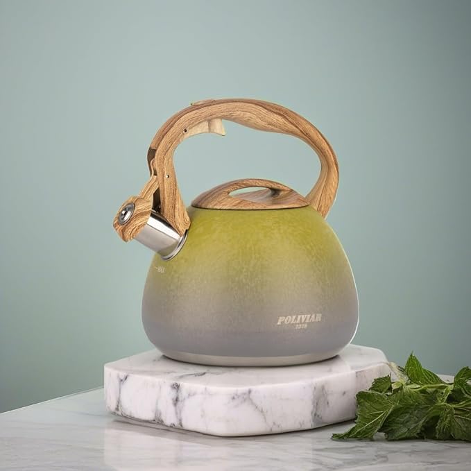 Poliviar Tea Kettle, 2.7 Quart Stovetop Tea Kettle, Audible Whistling Teapot with Crackle Finish, Food Grade Stainless Steel for Anti-Rust