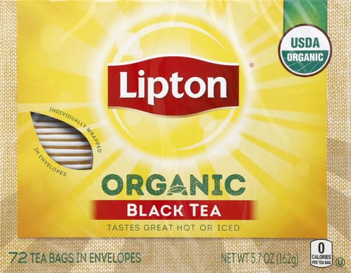 Lipton Tea Bags For a Iced or Hot Tea Organic Black Tea Iced or Hot Tea that Can Help Support a Healthy Heart 5.9 oz 72 Count