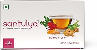 SANTULYA Herbal Tea (48 Tea Bags)(Pack of 1) | Turmeric + Tulsi + Moringa + Hibiscus + Ginger | Natural | Non-GMO | No Added Preservative | Every Day Balanced Life