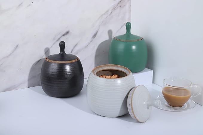 Kitchen Canisters Vintage Ceramic Food Storage Jar with Airtight Lid for Tea, Coffee, Herb, Sugar, Spice, Nuts (White)